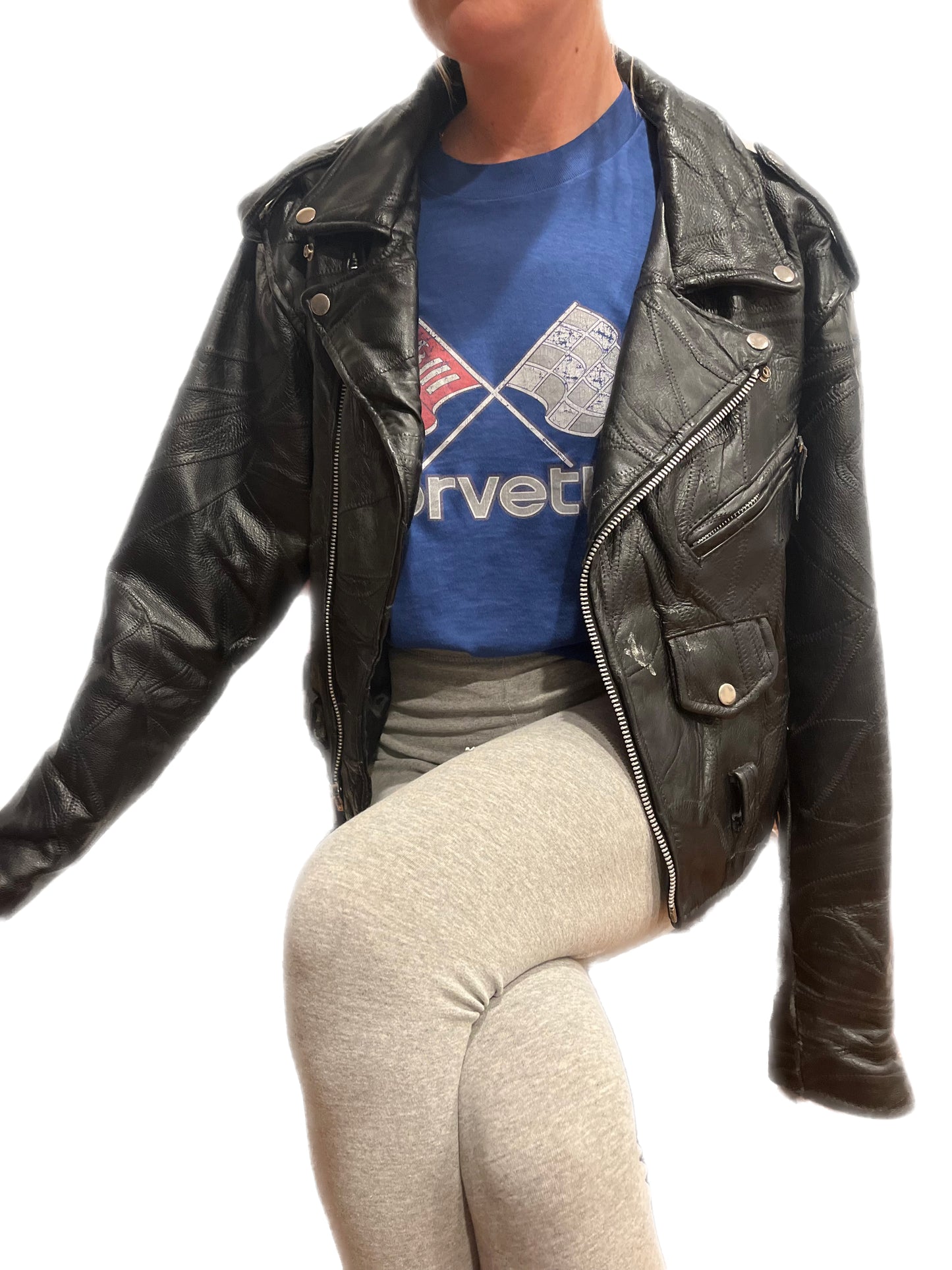 NAVARRE LEATHER COMPANY ITALIAN STONE BUFFALO LEATHER 80'S MOTORCYCLE JACKET