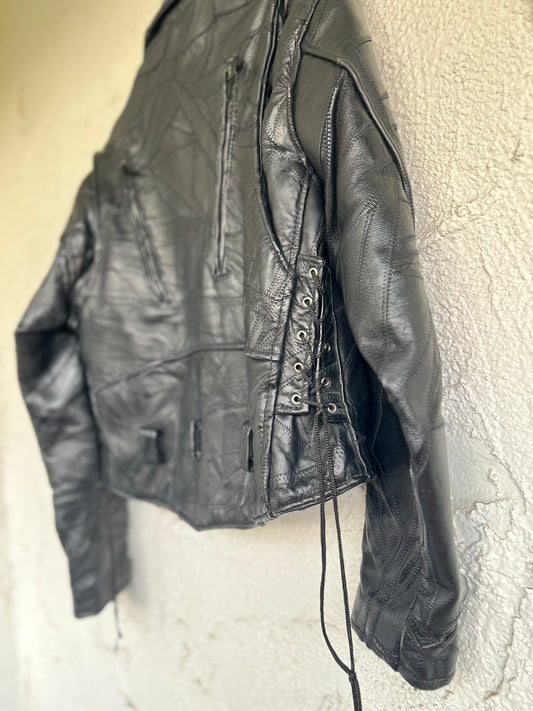 NAVARRE LEATHER COMPANY ITALIAN STONE BUFFALO LEATHER 80'S MOTORCYCLE JACKET